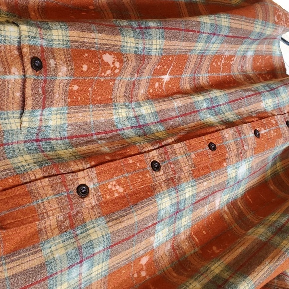 Bleached Distressed Plaid Flannel Hippie Troll "Peace" Mushrooms Sz XXL Shirt - Picture 5 of 12